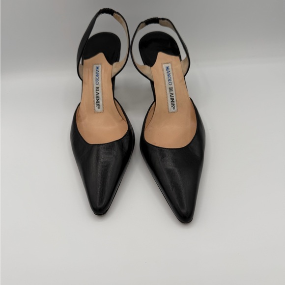 Manolo Blahnik Shoes - Manolo Blahnik Black Slingback Leather Heels Size 36